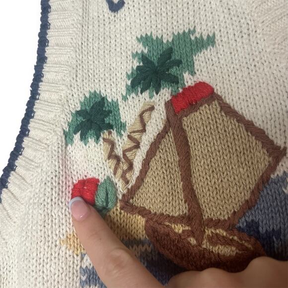 White Stag Collection Nautical Knit Sweater Vest Island Sailboat Coastal Theme L - Picture 2 of 7